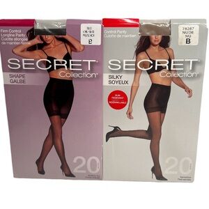 4/$20 Secret Collection Shape & Silky Control B Pantyhose 2 Pairs New Packages